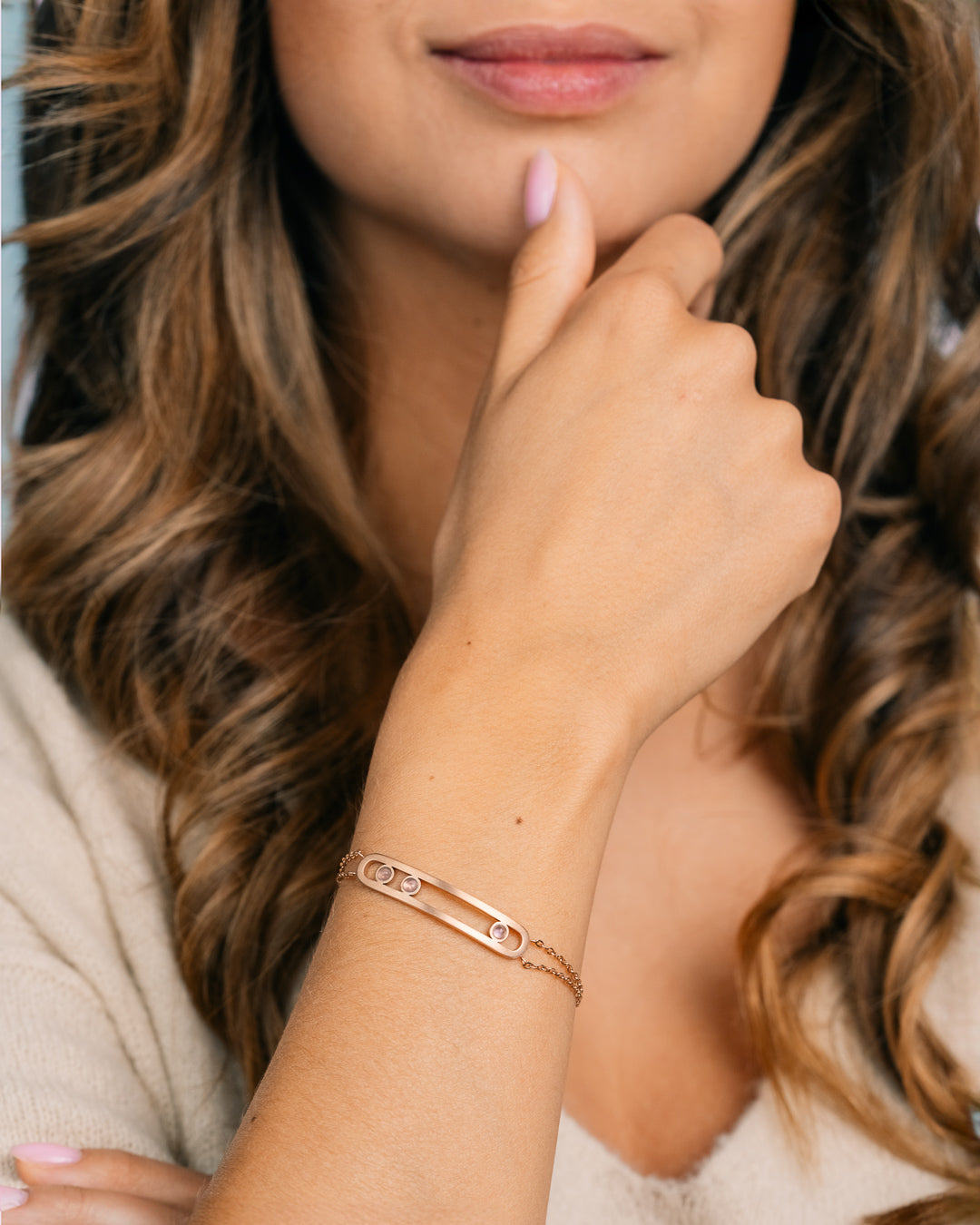 Armband en halskettting in rose goud met paarse amethist